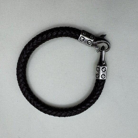 Vintage Sterling Silver 925 Braided Leather Bracelet Brown Southwestern Rare - Picture 9 of 9